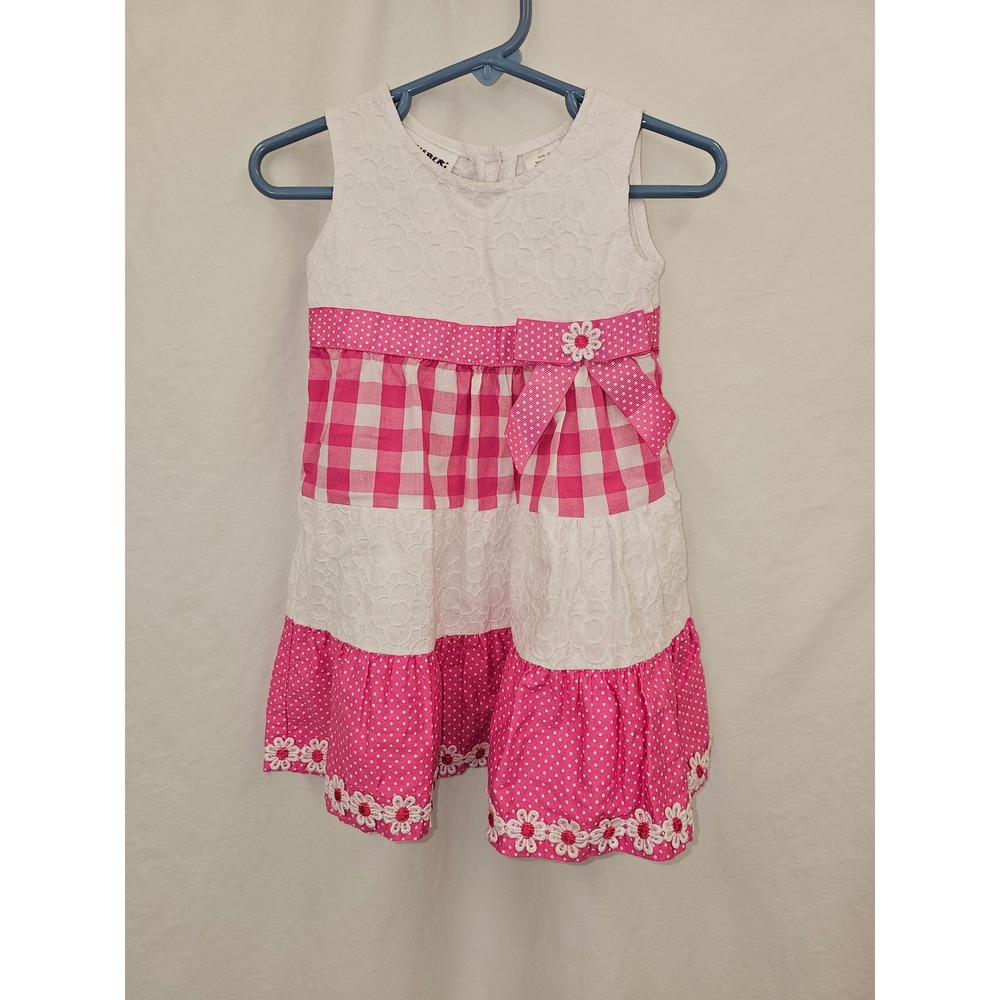 Blueberi Blvd Dress Pink White Plaid Lace Ruffle Flower Toddler Girl Size 2T